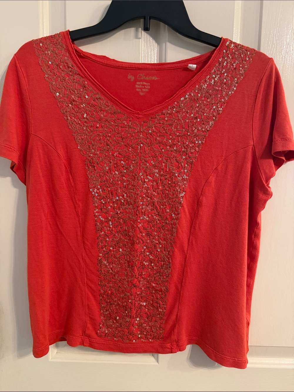 Chico's Short-Sleeve V-Neck Top with Sequin Embellishment size 1